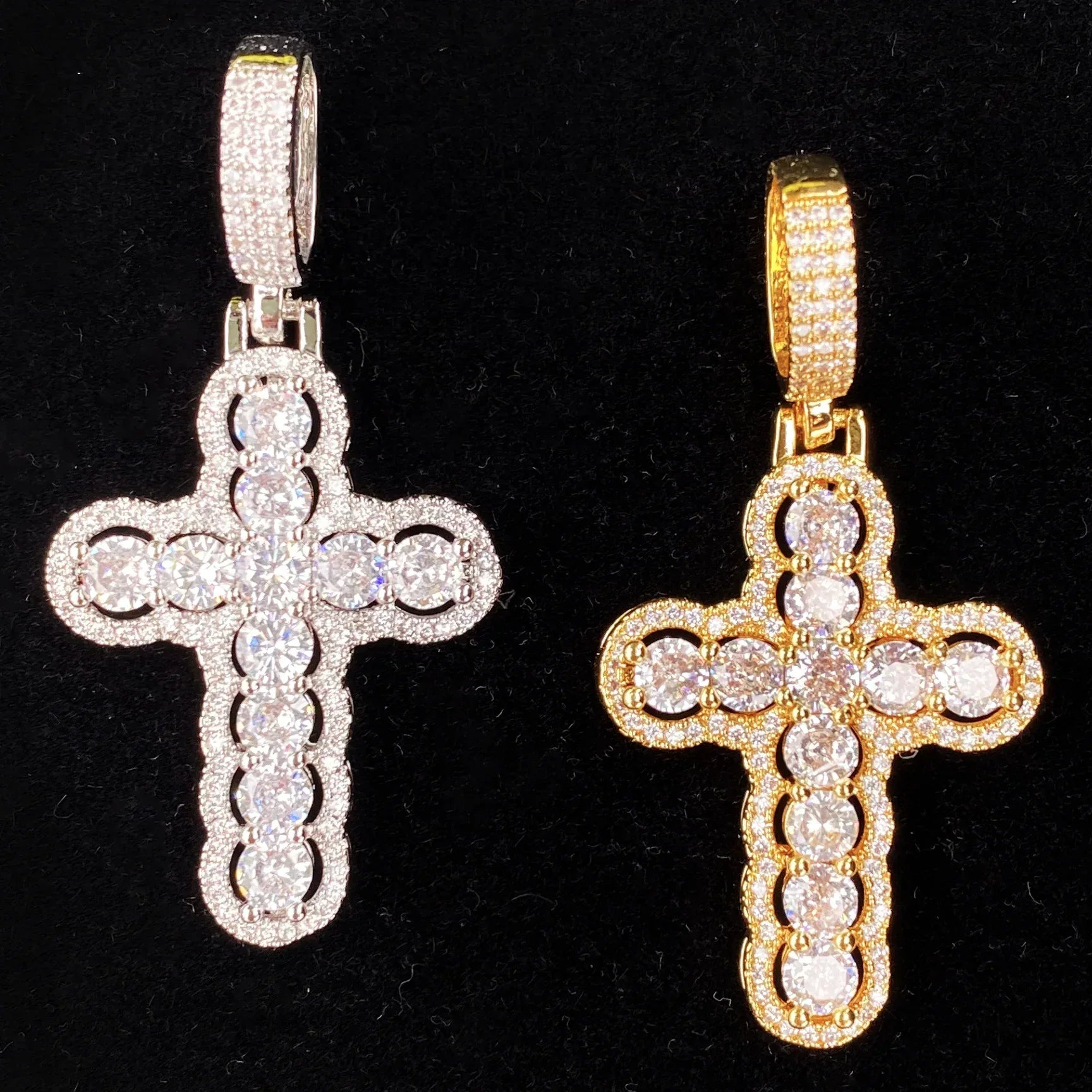 Iced Out Hollow Sphere Cross Pendant | Women's 3D Bubble Bead Necklace - CaratixJewelry