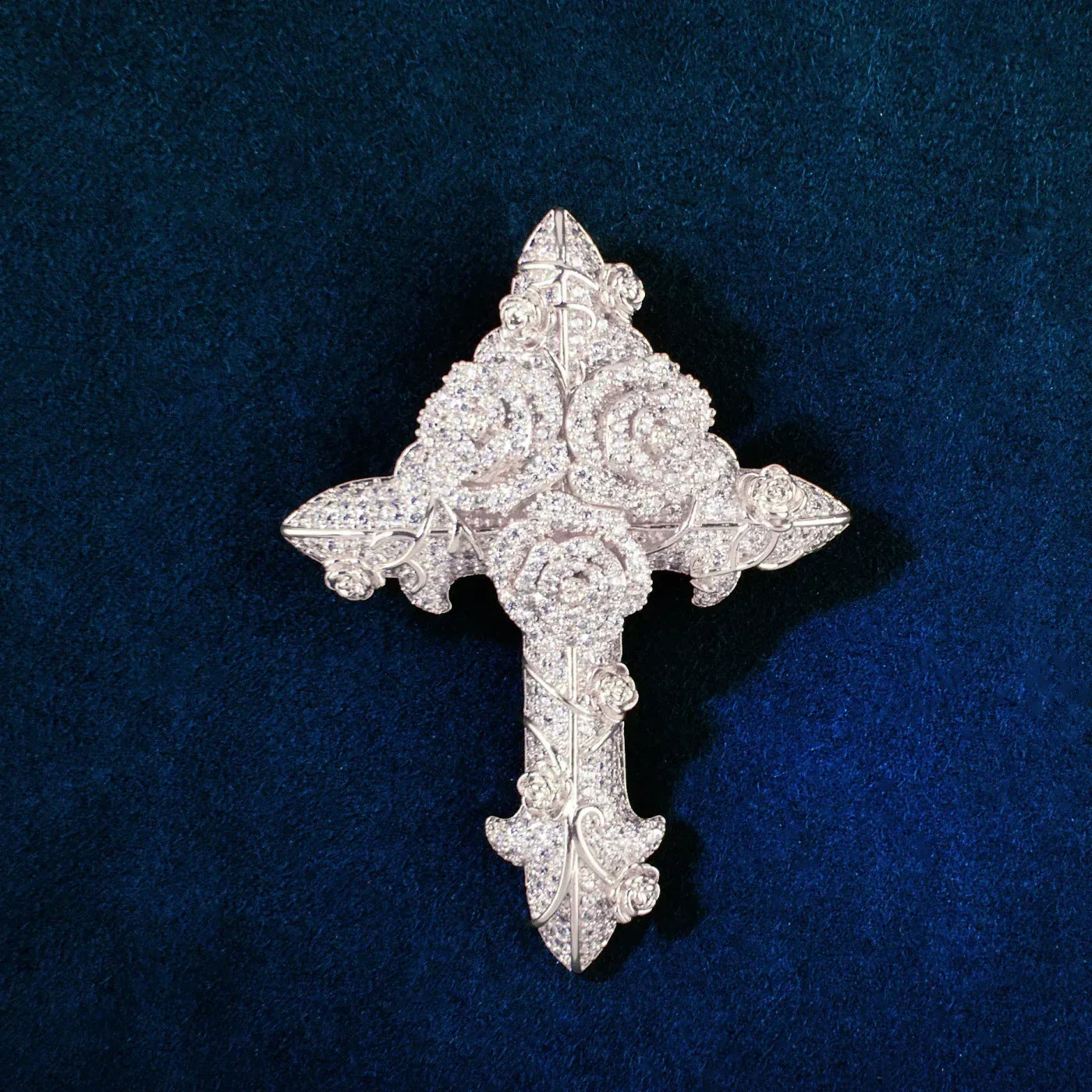 Iced Out Rose Cross Pendant Rope Chain Necklace - CaratixJewelry