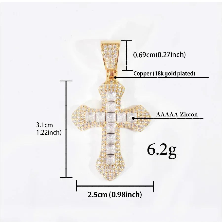 Large Cross Pendant Necklace | CZ Iced Out Hip Hop Chain - CaratixJewelry