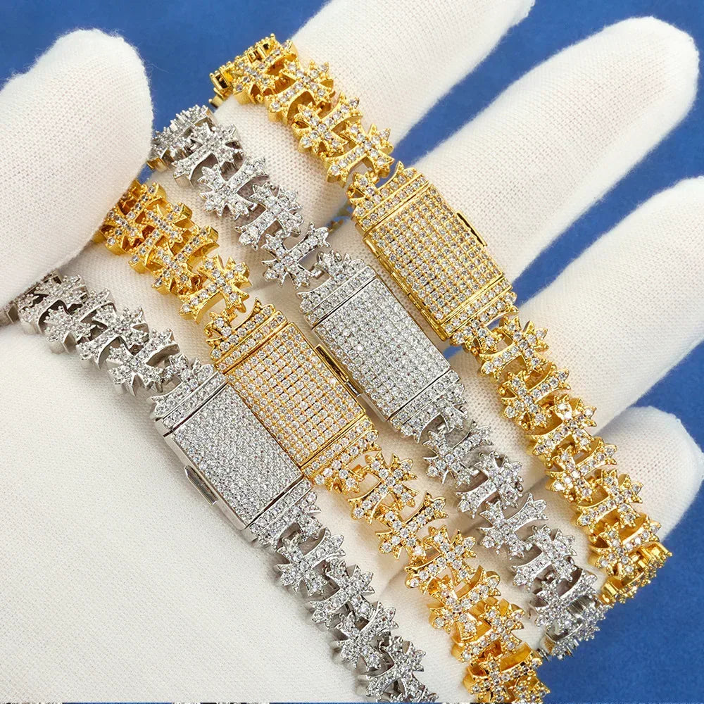 Custom S925 Silver Moissanite Cross Bracelet | VVS Shine Gold Chain for Rapper | Caratix - CaratixJewelry