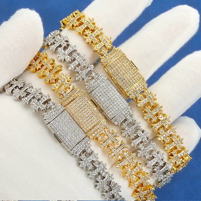 Cross Maple Leaf Zircon Hip Hop Bracelet Gold Chain Rapper Style for Men | Caratix Jewelry - CaratixJewelry
