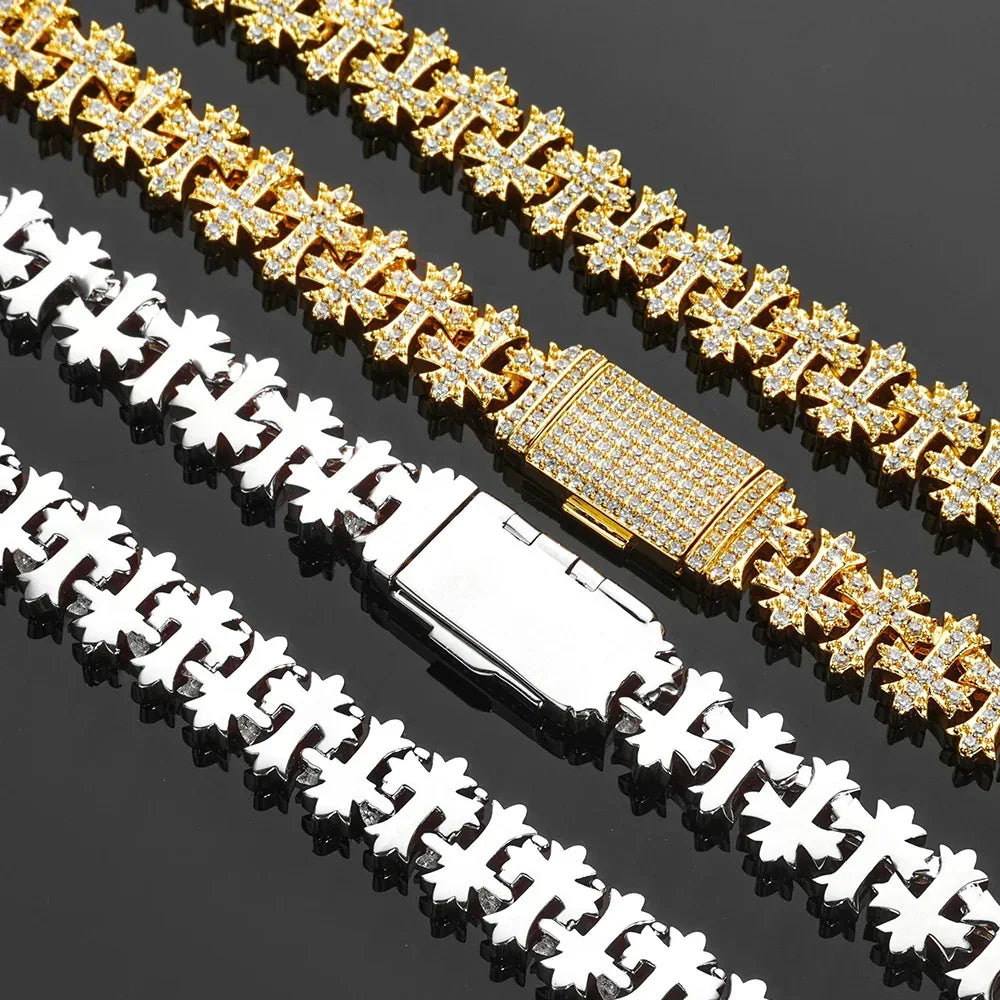 Cross Zircon Necklace with Maple Leaf Chain and Flip Clasp for Women | Caratix Jewelry - CaratixJewelry