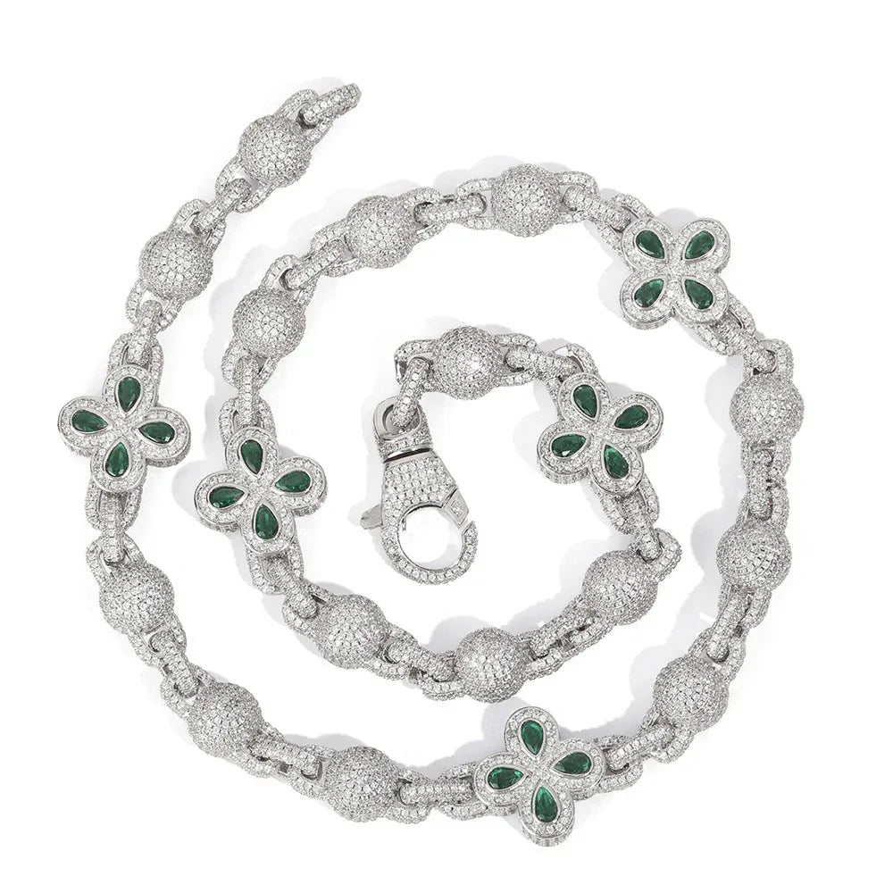 10mm Multi-Color Clover Bubble Chain | Iced Out Clasp 3D Ball Necklace | Custom Iced Out Jewelry | Caratix - CaratixJewelry
