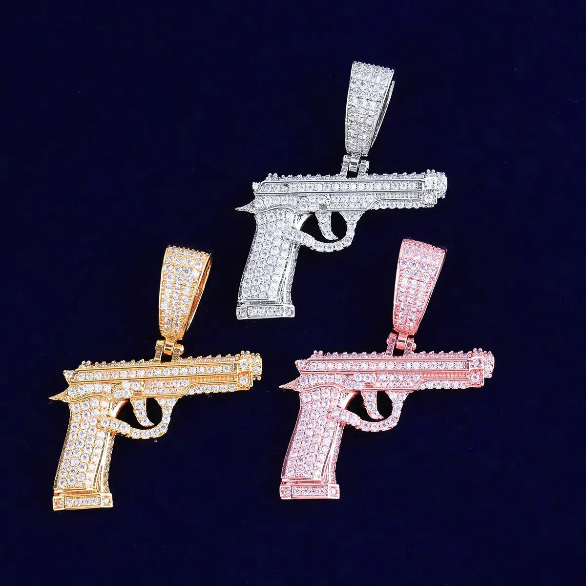 Iced Out Pistol Pendant | Women's "Baddie" Handgun Necklace | Premium Copper CZ Edgy Hip Hop Jewelry | Dangerous Glam Charm | Caratix - CaratixJewelry