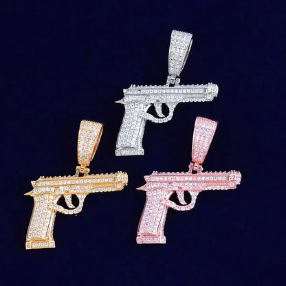 Iced Out Pistol Pendant | Women's "Baddie" Handgun Necklace | Premium Copper CZ Edgy Hip Hop Jewelry | Dangerous Glam Charm | Caratix - CaratixJewelry