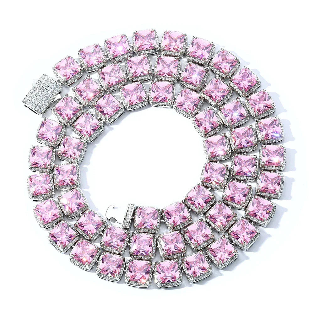 Custom 10mm Pink Baguette Sugar Link Necklace Hip Hop Bling | Caratix - CaratixJewelry