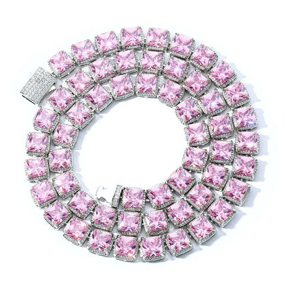 Custom 10mm Pink Baguette Sugar Link Necklace Hip Hop Bling | Caratix - CaratixJewelry
