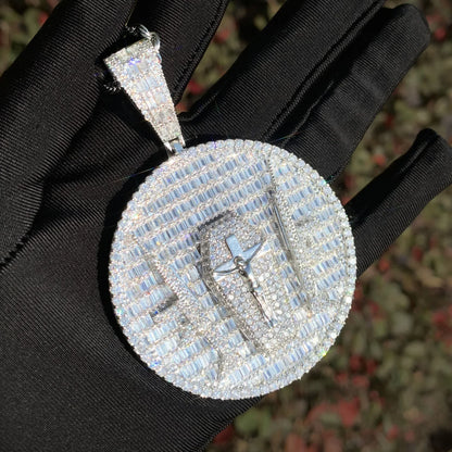 Iced Out Double Gun Cross Round Pendant Necklace – Hip Hop Step-Cut CZ Copper Jewelry - CaratixJewelry