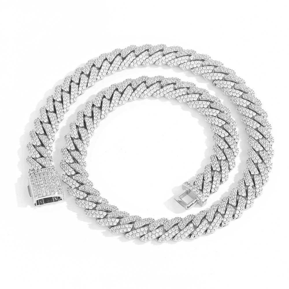12mm Double-Row Moissanite -Cut Cuban Link Chain for Men – S925 Sterling Silver Custom Luxury Hip Hop Necklace - CaratixJewelry