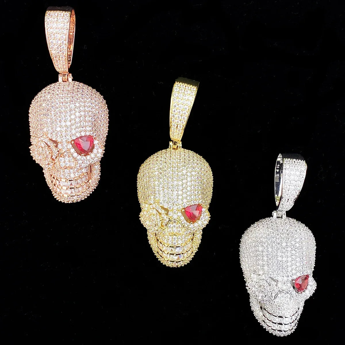 Iced Out Red-Eyed Skull Pendant | Men's Punk Gothic Hip Hop Necklace - CaratixJewelry