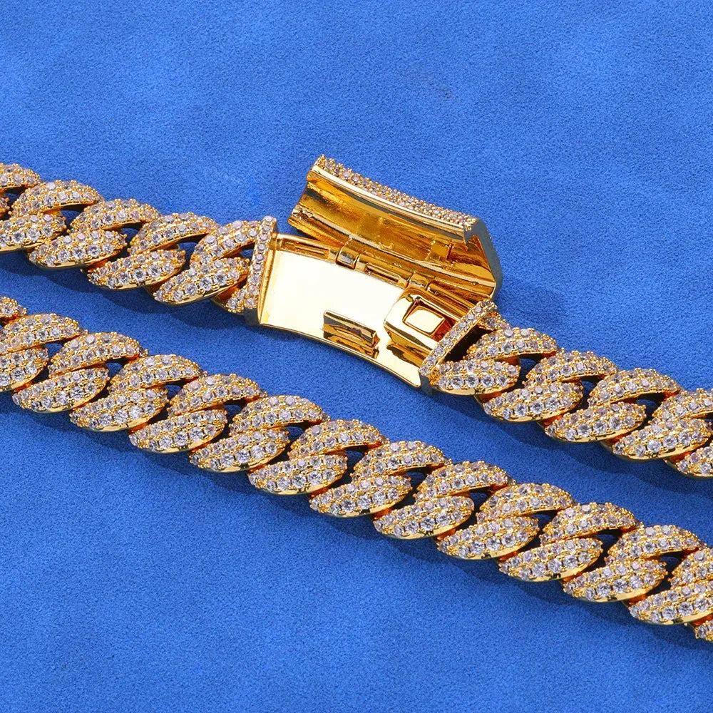 13mm Double Row Full Zircon Bubble Cuban Chain Custom Necklace - CaratixJewelry