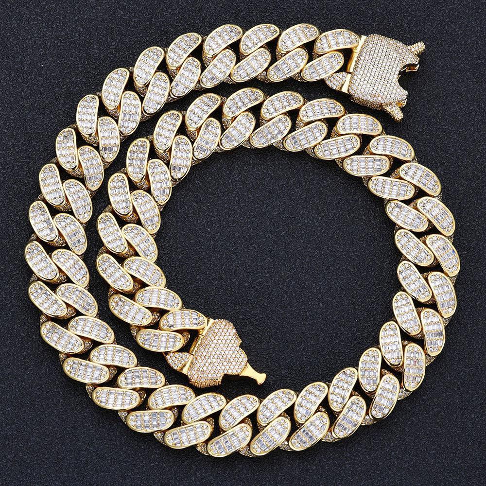 18mm Triple Row T Cut Zircon Cuban Chain Rapper Necklace - CaratixJewelry