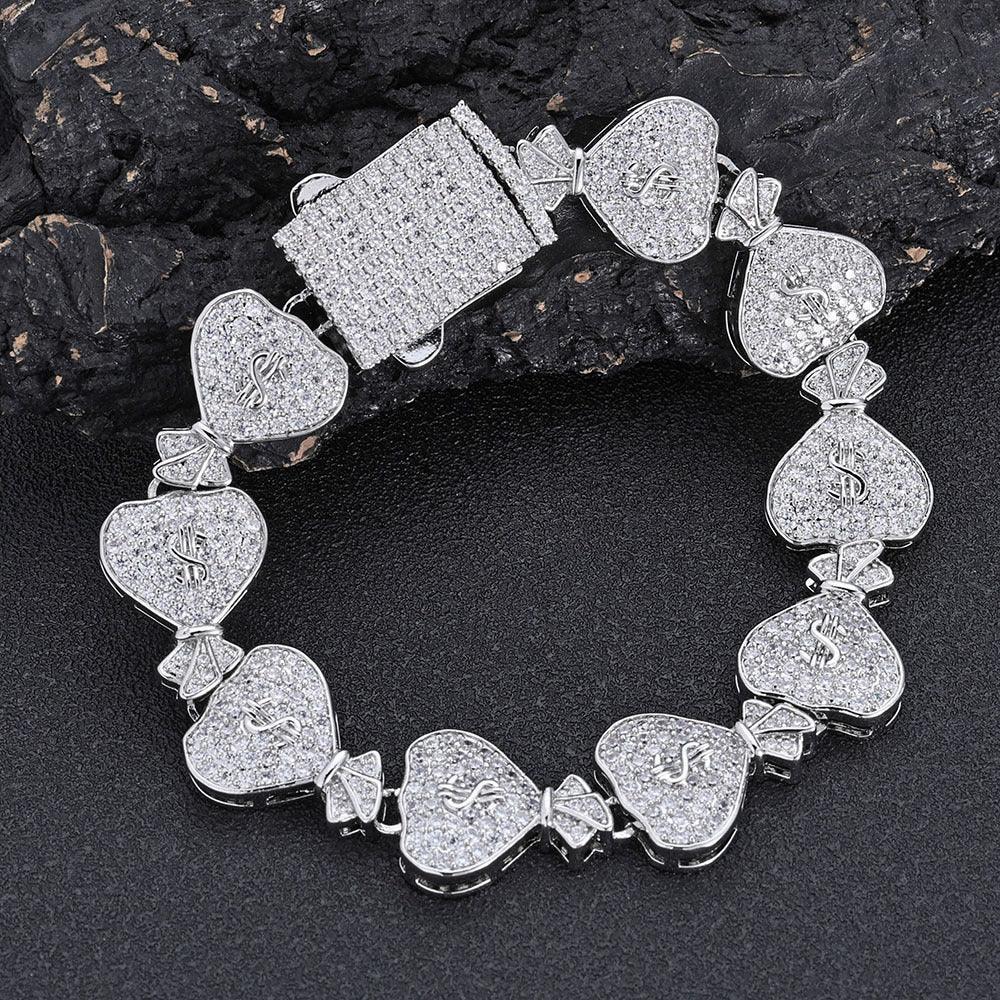 15mm Money Bag Cuban Bracelet Zircon Rapper Chain - CaratixJewelry