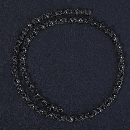 7.5mm Round Bead Cuban Link Zircon Hip Hop Necklace Gold Chain Rapper Style for Men | Caratix Jewelry - CaratixJewelry