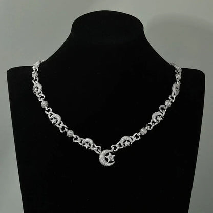 Moon & Star Moissanite Necklace – S925 Sterling Silver Iced-Out Hip Hop Men’s Luxury Clavicle Chain Jewelry - CaratixJewelry