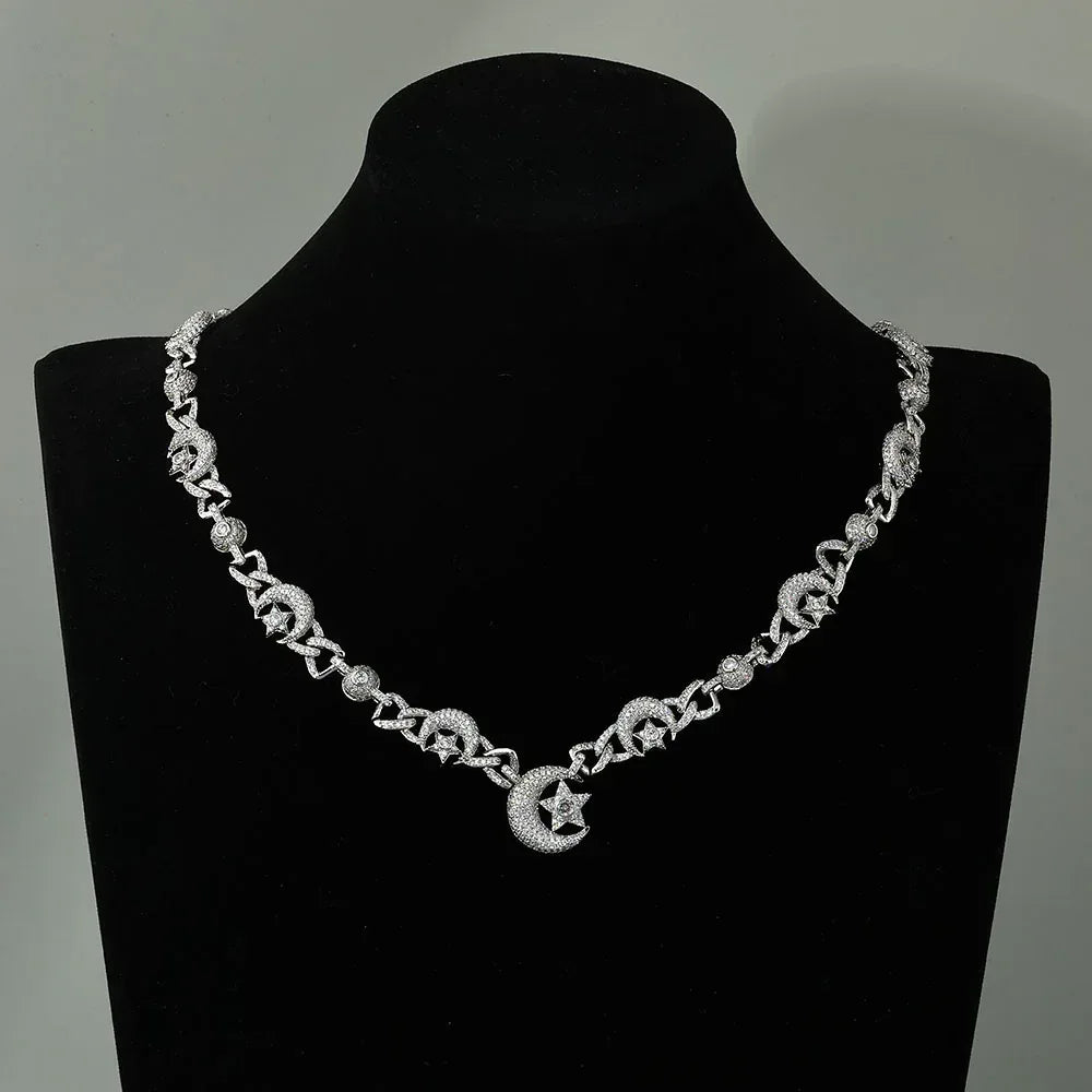 Custom 10mm Moon Star Necklace Gold Chain for Rapper | Caratix Jewelry - CaratixJewelry