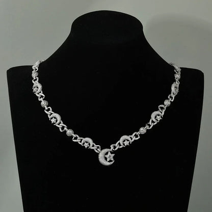 Custom 10mm Moon Star Necklace Gold Chain for Rapper | Caratix Jewelry - CaratixJewelry