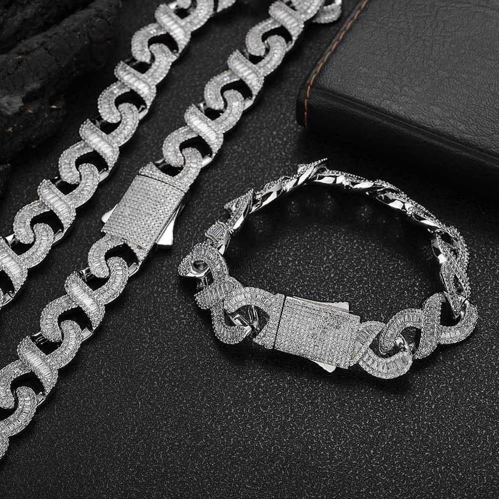 Infinity 8 Link Cuban Chain Bracelet with T-Shaped Zircon - CaratixJewelry