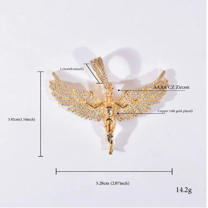 Iced Out Angel Wing Pendant Necklace – Hip Hop CZ Streetwear Jewelry - CaratixJewelry