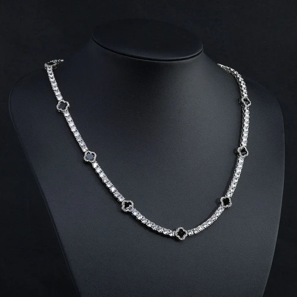 4mm Color Enamel Clover Tennis Chain | Iced Out Zircon Necklace | Custom Rapper Iced Out Chain | Caratix - CaratixJewelry