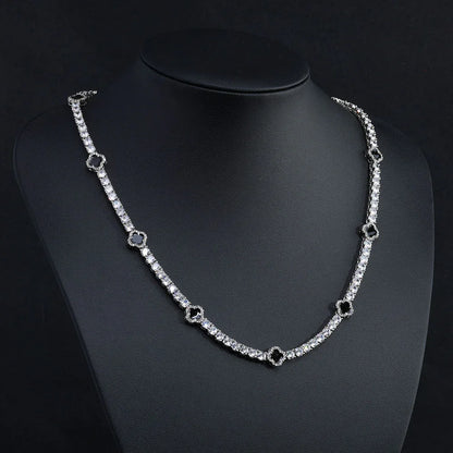 4mm S925 Sterling Silver Moissanite Clover Tennis Chain | VVS1 Moissanite Tester Passed Necklace | Premium Hip Hop Bling | Caratix - CaratixJewelry