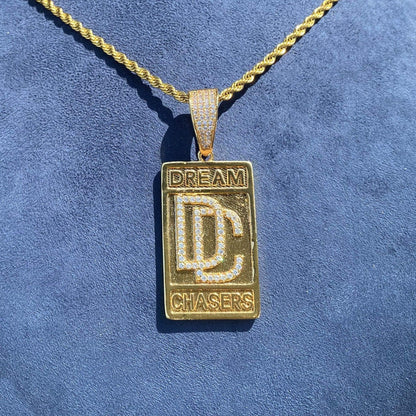 Iced Out Dog Tag Letter Pendant | Real Copper CZ Plaque Necklace - CaratixJewelry