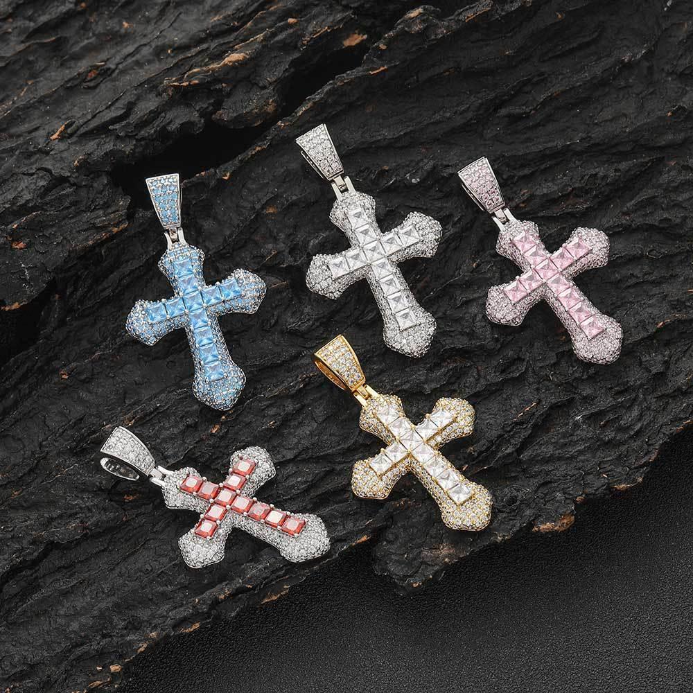 Custom Colored Zircon Cross Pendant Necklace with Full Design for Men and Women | Caratix Jewelry - CaratixJewelry