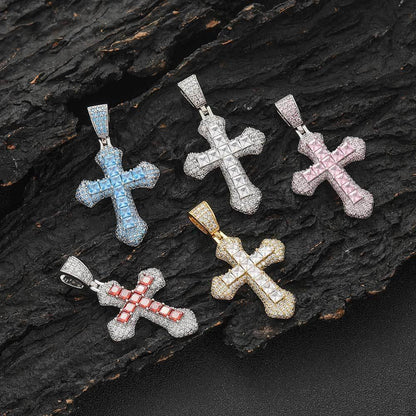 Custom Colored Zircon Cross Pendant Necklace with Full Design for Men and Women | Caratix Jewelry - CaratixJewelry