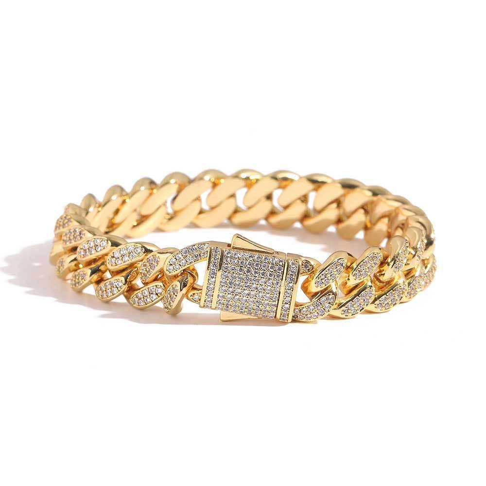 12mm Double Row Zircon Cuban Chain Bracelet - CaratixJewelry