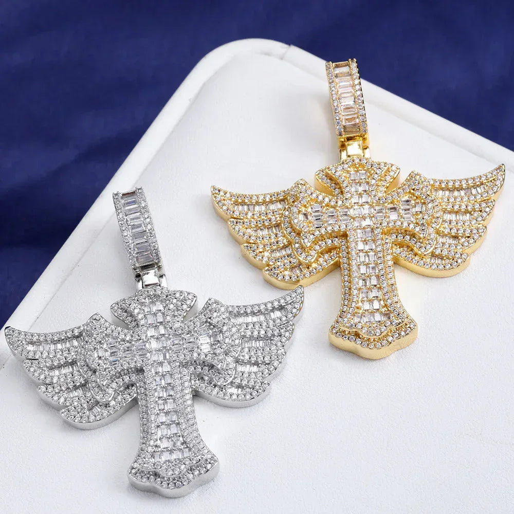 Angel Wing Cross S925 Silver Moissanite Rapper Chain Necklace | Caratix Jewelry - CaratixJewelry