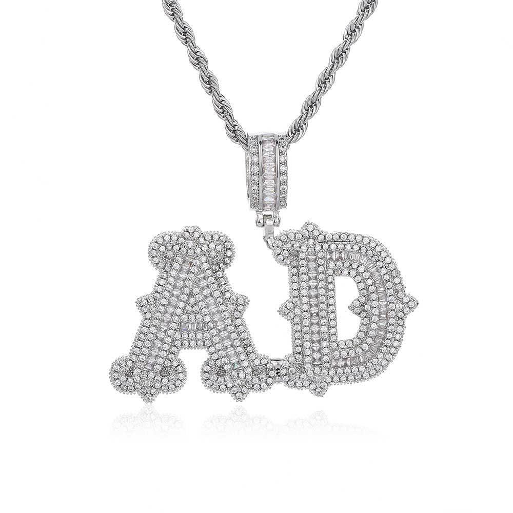 Iced-Out Letter Pendant Necklace with Spiked Design and Full Zircon Stones for Men | Caratix Jewelry - CaratixJewelry