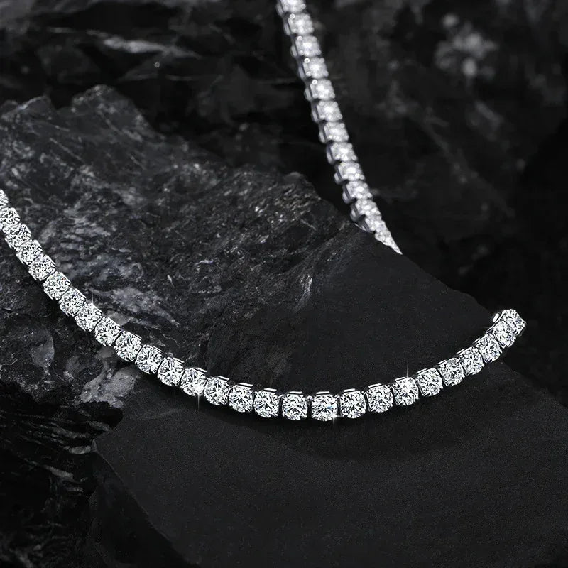 Iced-Out Moissanite Necklace – S925 Sterling Silver Clavicle & Choker Chain Luxury Jewelry for Women - CaratixJewelry
