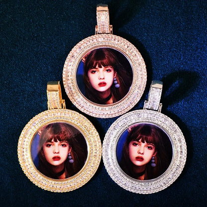Epoxy Photo T-Bar Pendant | Mixed CZ DIY Custom Picture Hip Hop Necklace - CaratixJewelry