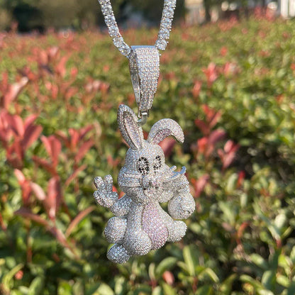 Playful Iced Out Cartoon Rabbit Pendant | Men's Hip Hop Bunny Necklace | Premium Copper CZ Animal Jewelry | Streetwear Icon | Caratix - CaratixJewelry