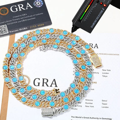 Blue Gemstone Moissanite Cuban Link Chain – Custom S925 Sterling Silver Iced-Out Hip Hop Men’s Trendy Streetwear Necklace - CaratixJewelry