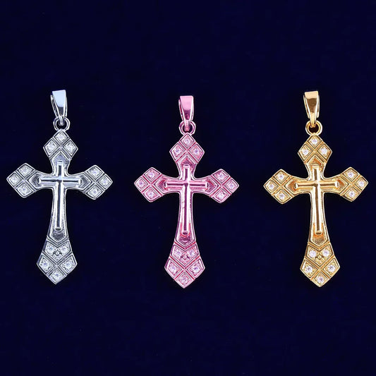 Iced Out Arrowhead Cross Pendant | Women's Sharp Pointed Necklace | Edgy Geometric Faith Jewelry | Premium Copper CZ Warrior Charm | Caratix - CaratixJewelry