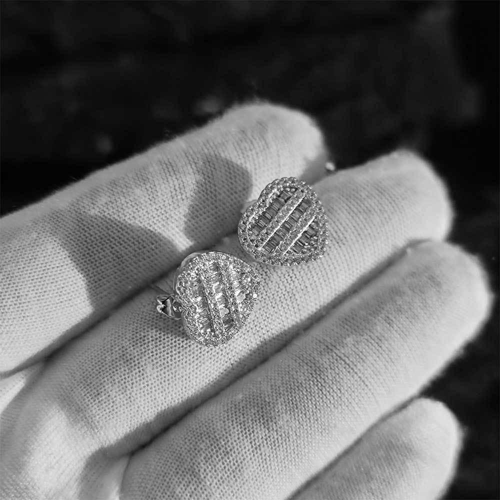 Heart-Shaped Zircon Earrings with Square and Round Design for Men and Women | Vintage Hip Hop Jewelry | Caratix Jewelry - CaratixJewelry