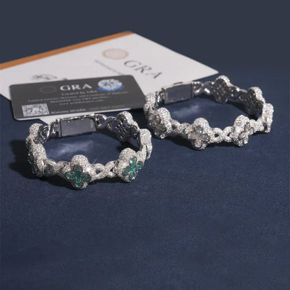 18mm Four-Leaf Clover Moissanite Cuban Link Bracelet – S925 Sterling Silver Iced-Out Hip Hop Streetwear Jewelry - CaratixJewelry