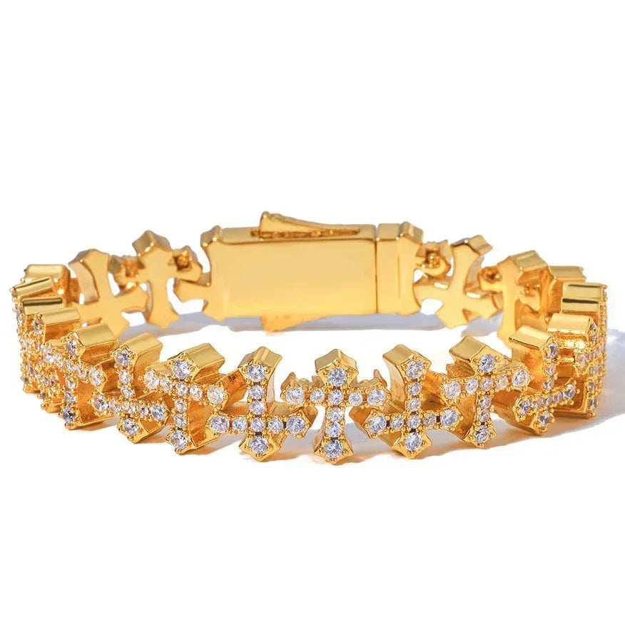 Iced Out Cross Zircon Bracelet Rapper Style Hip Hop Jewelry | Caratix Jewelry - CaratixJewelry