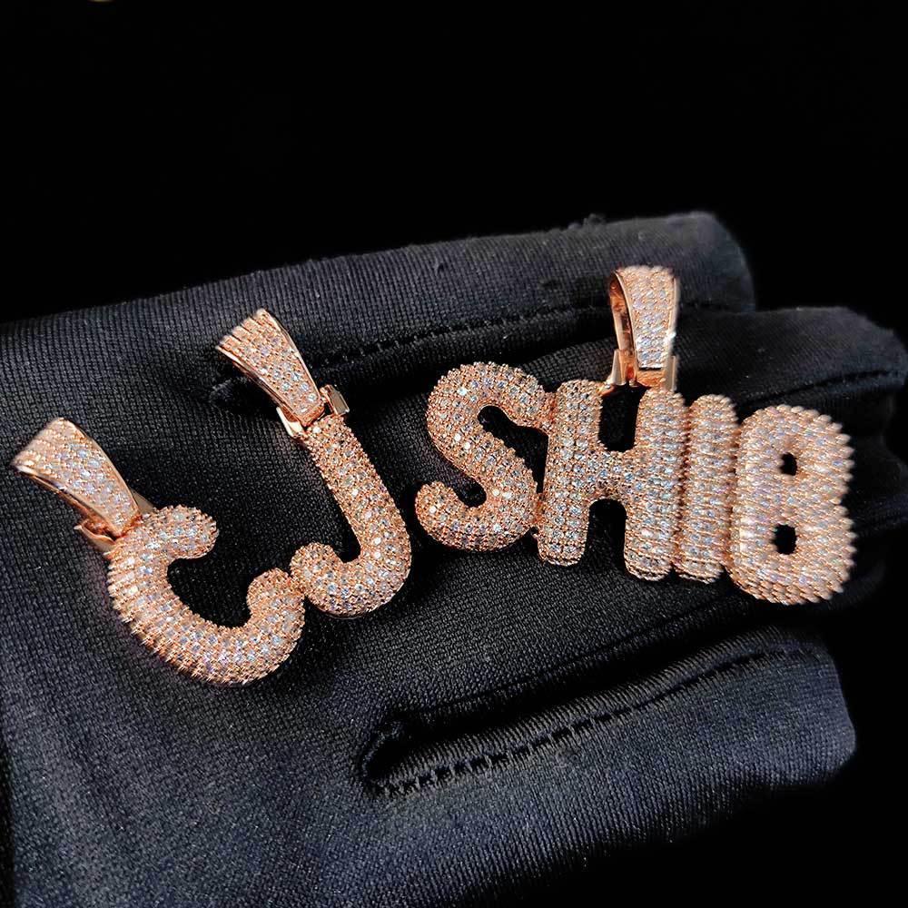 Custom Bubble Letter Pendant Necklace with Zircon Stones for Men and Women | Caratix Jewelry - CaratixJewelry