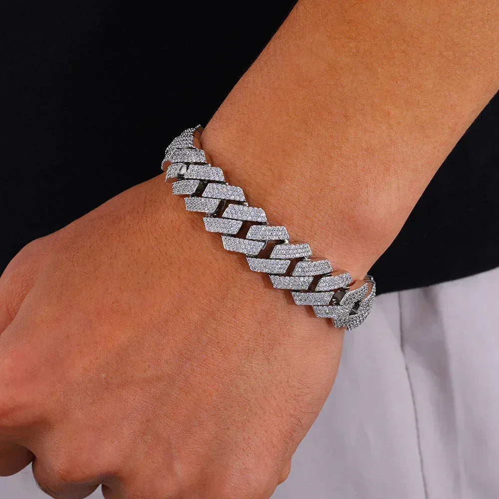 Iced Out Cut Cuban Bracelet Triple Row Zircon Cuban Link Chain Style - CaratixJewelry