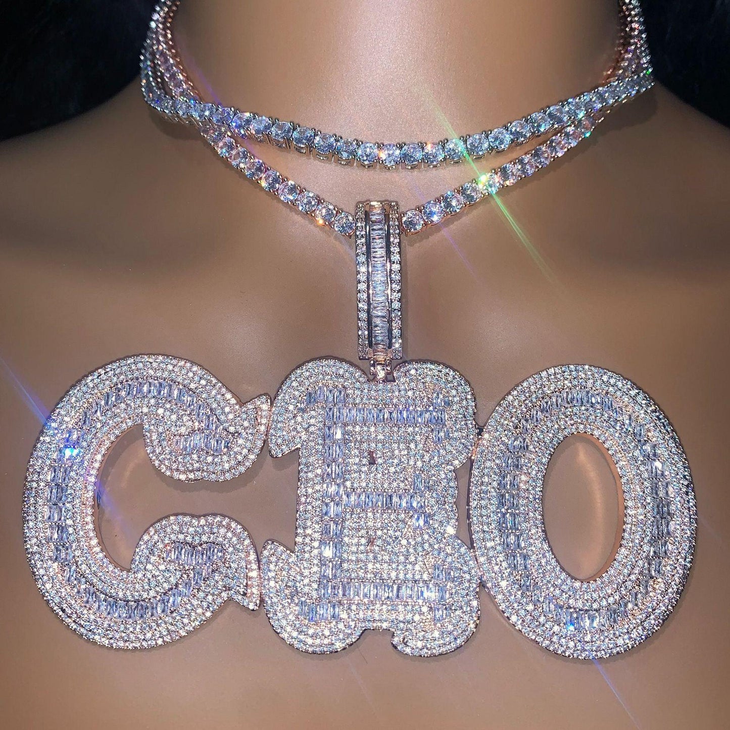 Baguette Script Letter Pendant | DIY CZ Initial Hip Hop Custom Necklace - CaratixJewelry