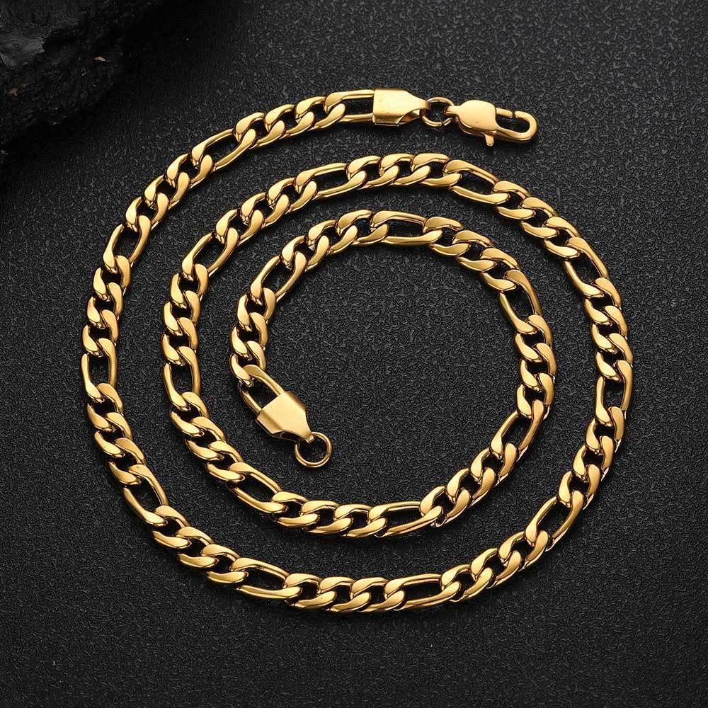 Custom Stainless Steel Figaro Chain Necklace with Box Clasp for Men | Caratix Jewelry - CaratixJewelry