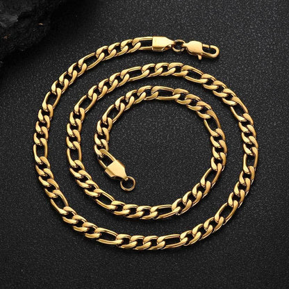 Custom Stainless Steel Figaro Chain Necklace with Box Clasp for Men | Caratix Jewelry - CaratixJewelry