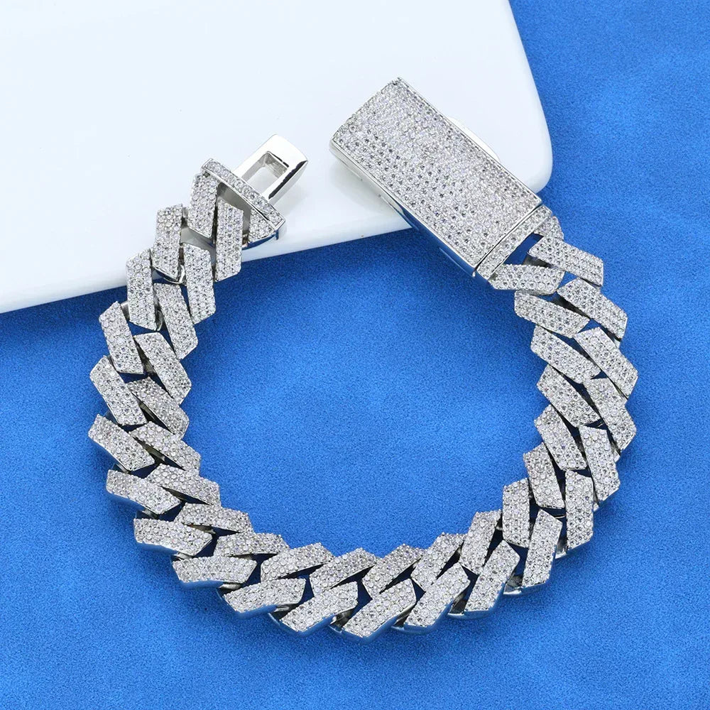 Iced Out Cut Cuban Bracelet Triple Row Zircon Cuban Link Chain Style - CaratixJewelry