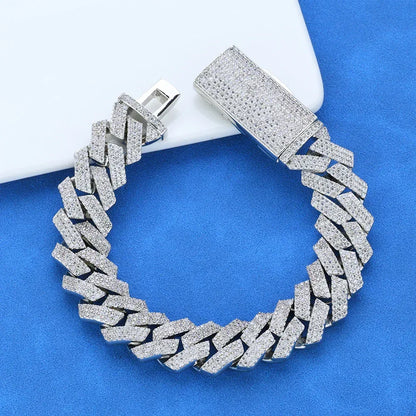 Iced Out Cut Cuban Bracelet Triple Row Zircon Cuban Link Chain Style - CaratixJewelry