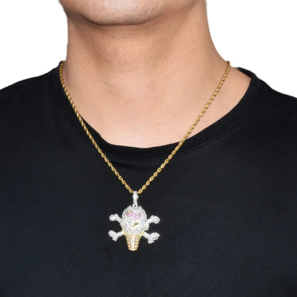 Luxury Iced Out Skull Ice Cream Pendant for Men | Hip Hop Pave CZ Jewelry | Trendy Copper Zircon Skull Necklace | Streetwear Ice | Caratix - CaratixJewelry