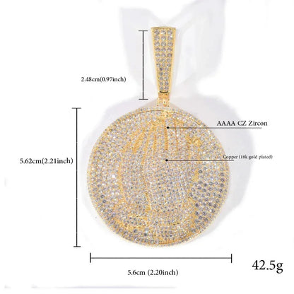 Double-Hand Disc Pendant Necklace | CZ Iced Out Hip Hop Streetwear Sweater Chain - CaratixJewelry