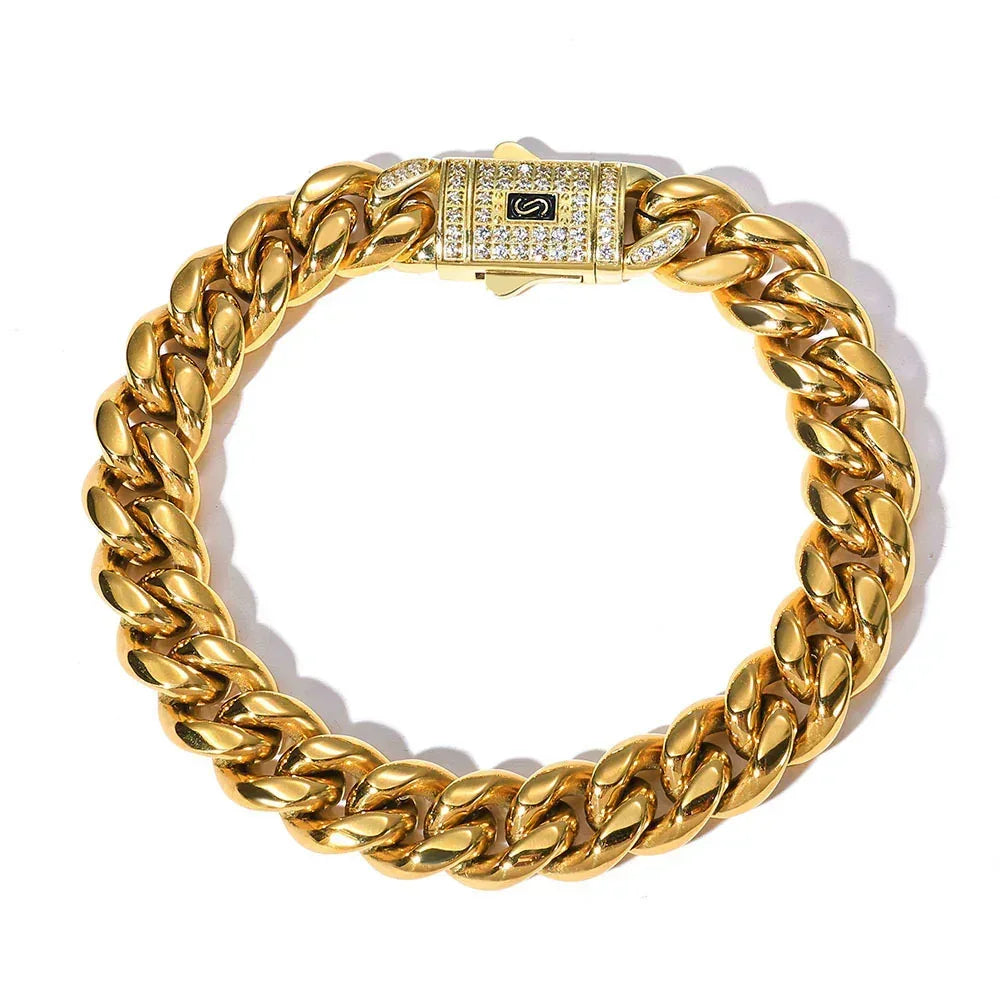 Clasp Cuban Link Bracelet with Polished Stainless Steel - CaratixJewelry