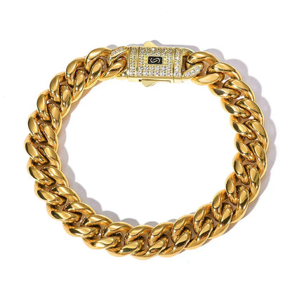 Clasp Cuban Link Bracelet with Polished Stainless Steel - CaratixJewelry